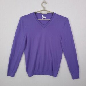 Reiss Sweater Mens Large Purple 100% Wool V Neck Knit Pullover Earl Solid